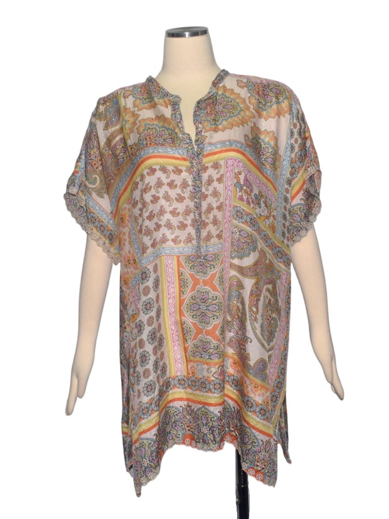Johnny Was Summer Margarita Tunic Top Silk Floral Buttons Xxl